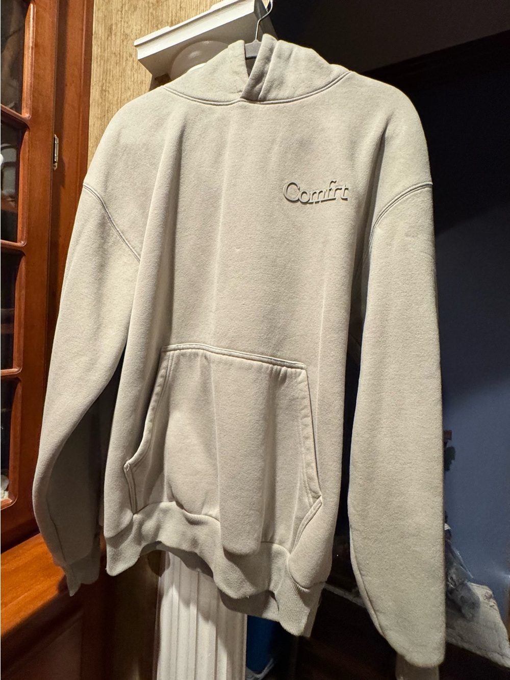 Comfrt Embroidered Men's Hoodie Jacket - Cream Size Medium